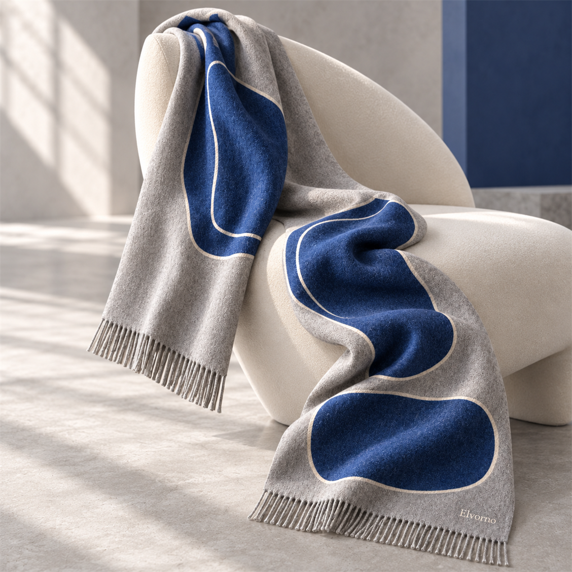 Elvorno Cobalt Curve Long Scarf - secondary product view