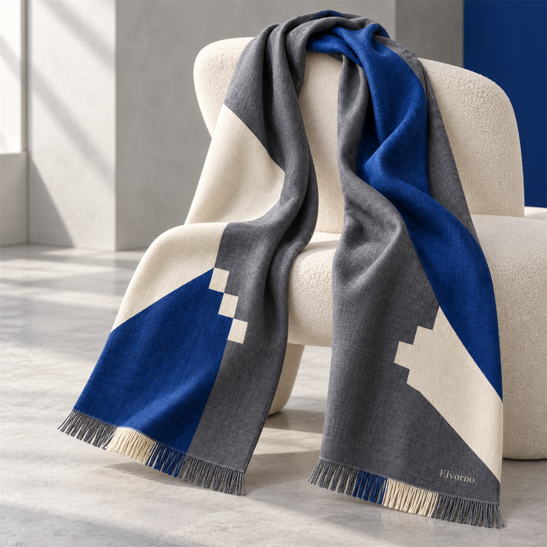 Elvorno Geometric Patch Long Scarf - secondary product view